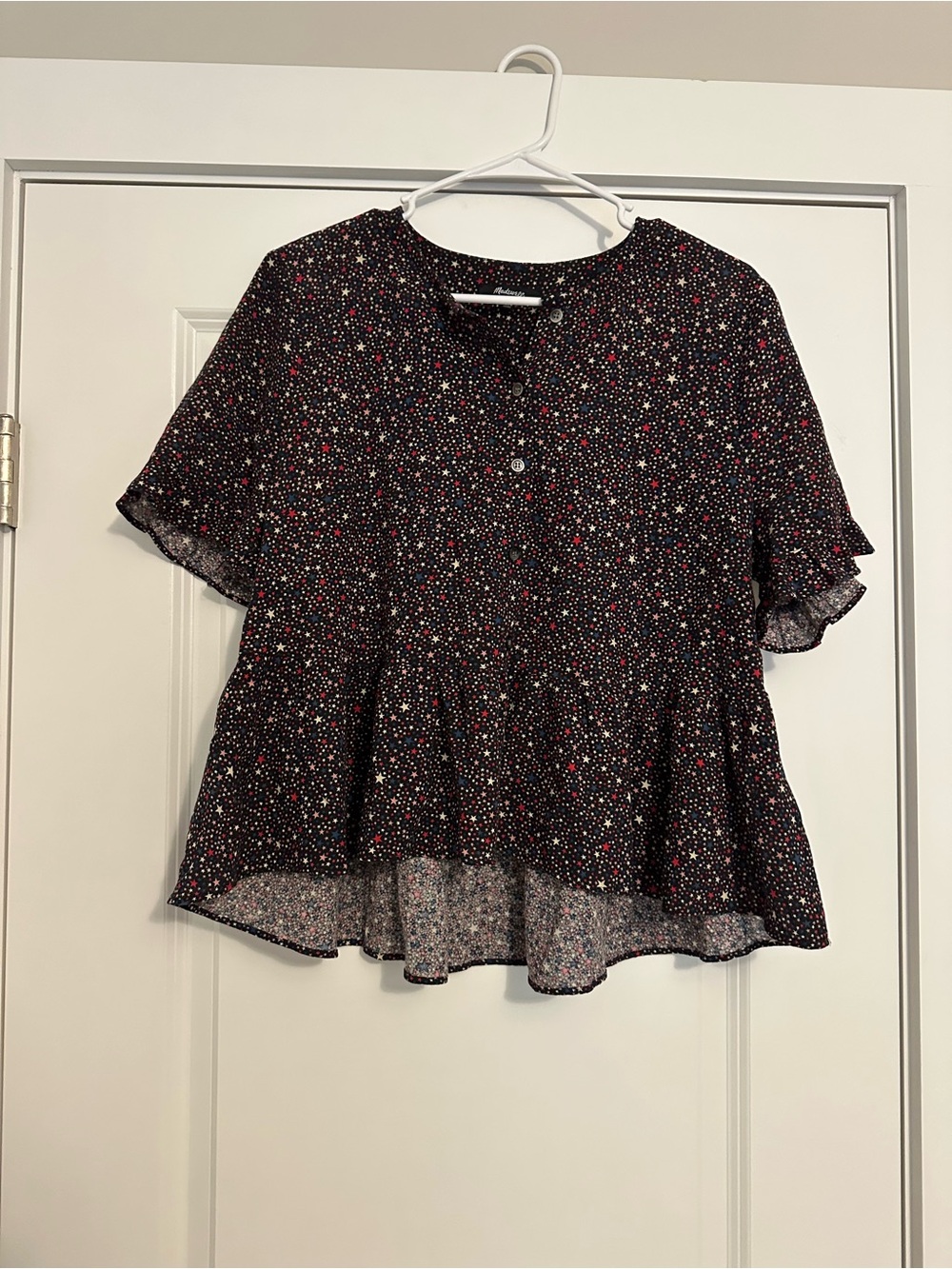 Madewell Red White and Blue Star Peplum Blouse